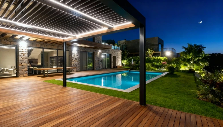 עיצוב חצר עם פרגולה